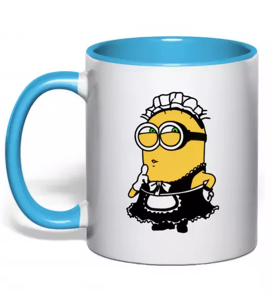 Чашка с цветной ручкой Міньйон покоївка Голубой фото