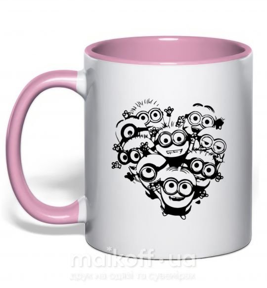 Чашка з кольоровою ручкою Миньоны сердечко Ніжно рожевий фото