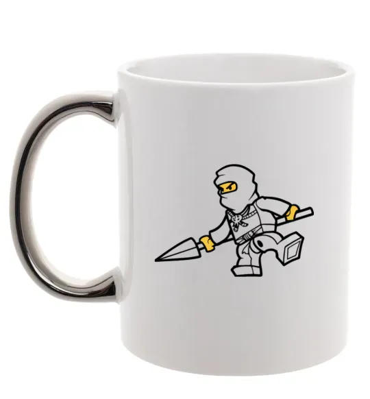 Чашка з кольоровою ручкою Ніндзя зі списом Срібло фото