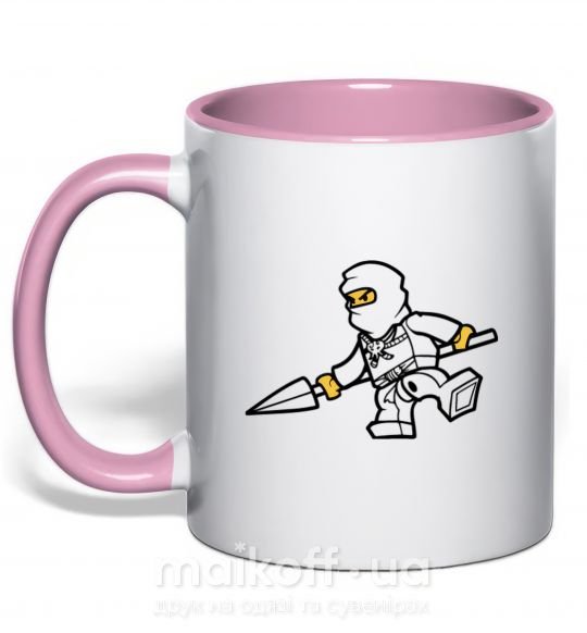 Чашка с цветной ручкой Ниндзя с копьем Нежно розовый фото