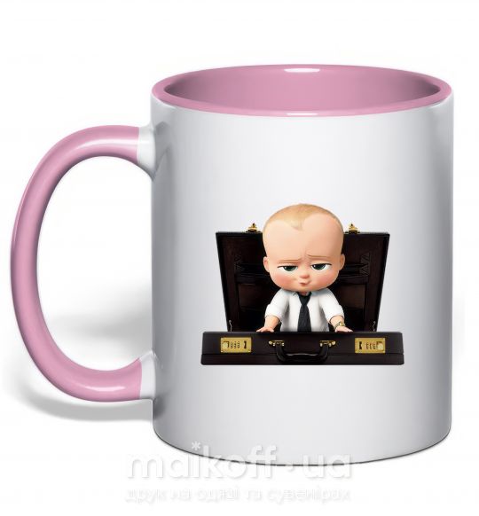 Чашка с цветной ручкой Босс в чемодане Нежно розовый фото