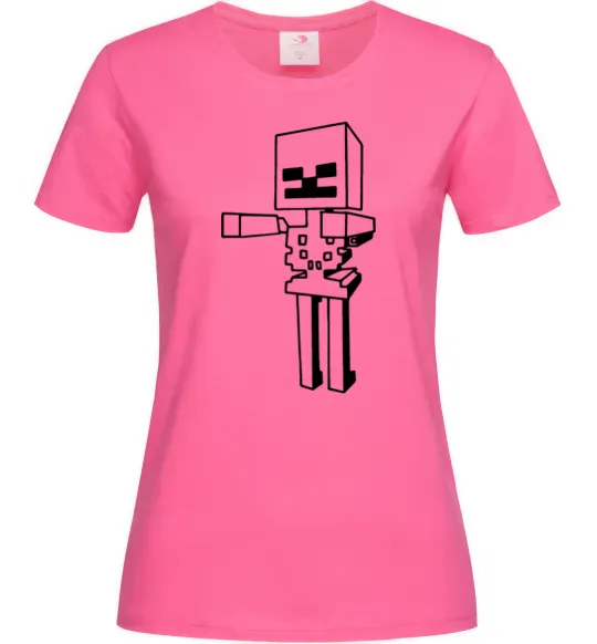 Женская футболка Скелет Майнкрафт Ярко-розовый фото