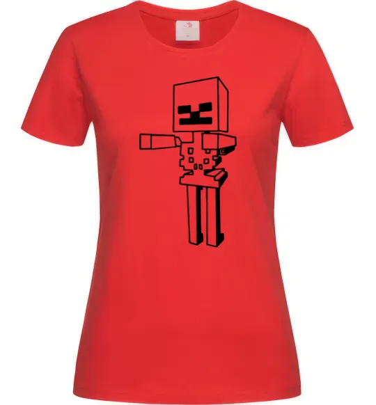 Женская футболка Скелет Майнкрафт Красный фото