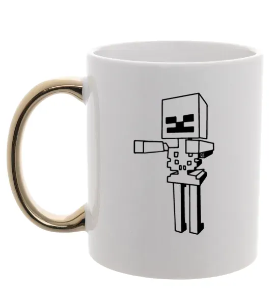 Чашка с цветной ручкой Скелет Майнкрафт Золото фото