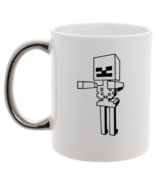 Чашка с цветной ручкой Скелет Майнкрафт Серебро фото