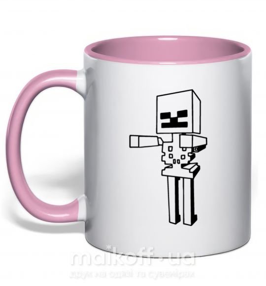 Чашка з кольоровою ручкою Скелет Майнкрафт Ніжно рожевий фото
