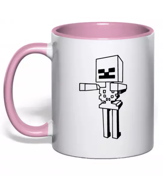 Чашка с цветной ручкой Скелет Майнкрафт Нежно розовый фото