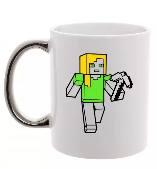 Чашка з кольоровою ручкою Алекс з киркою Срібло фото