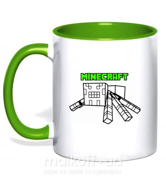 Чашка с цветной ручкой Паук Майнкрафт Зеленый фото