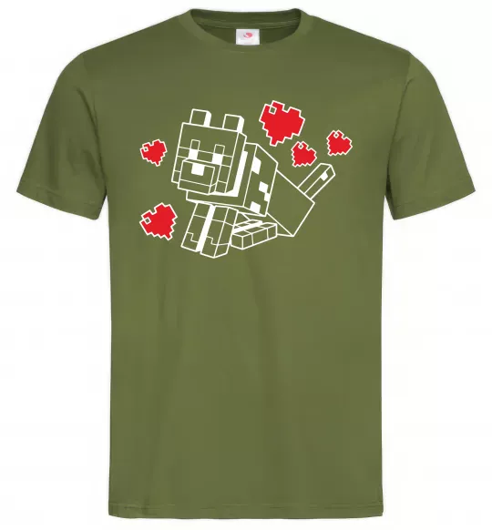 Чоловіча футболка Собака з сердечками Оливковий фото