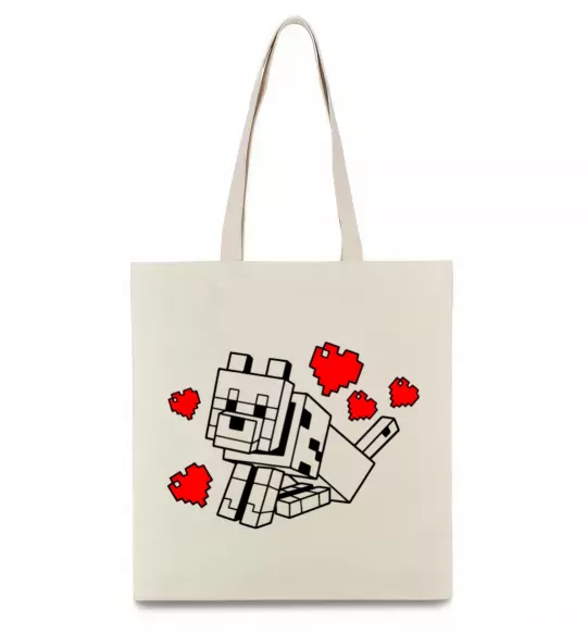 Эко-сумка Собака з сердечками Бежевый фото