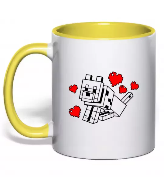 Чашка з кольоровою ручкою Собака з сердечками Сонячно жовтий фото