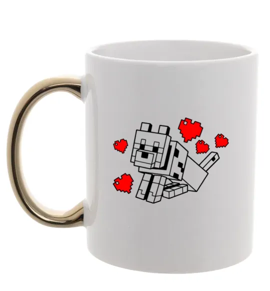 Чашка з кольоровою ручкою Собака з сердечками Золото фото