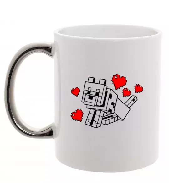 Чашка з кольоровою ручкою Собака з сердечками Срібло фото