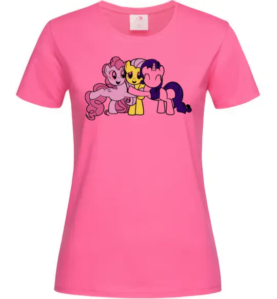 Женская футболка Раріті Флаттершай та Пінкі Пай Ярко-розовый фото