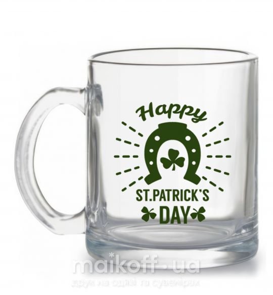 Чашка скляна Счастливого Дня Святого Патрика Прозорий фото