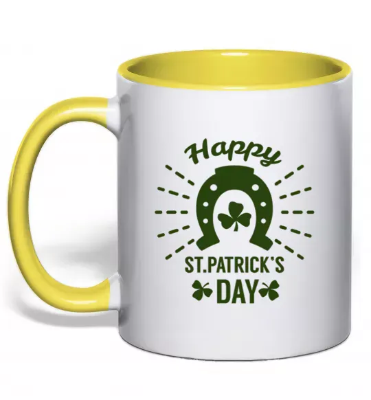 Чашка з кольоровою ручкою Счастливого Дня Святого Патрика Сонячно жовтий фото