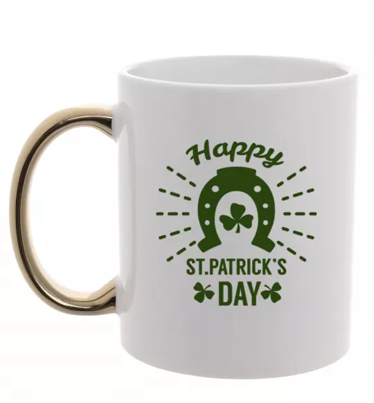 Чашка з кольоровою ручкою Счастливого Дня Святого Патрика Золото фото