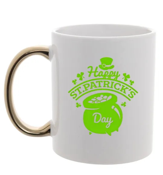 Чашка з кольоровою ручкою Happy St. Patricks Day Золото фото