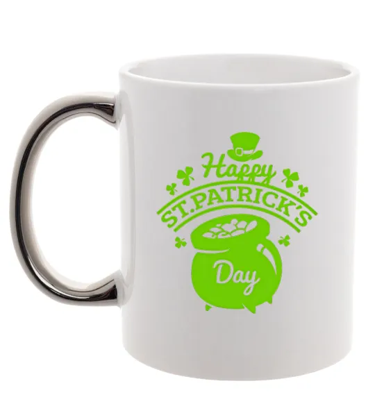Чашка з кольоровою ручкою Happy St. Patricks Day Срібло фото