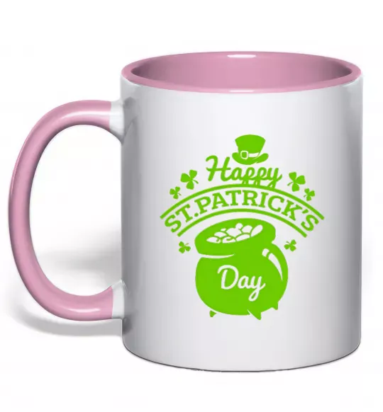 Чашка з кольоровою ручкою Happy St. Patricks Day Ніжно рожевий фото