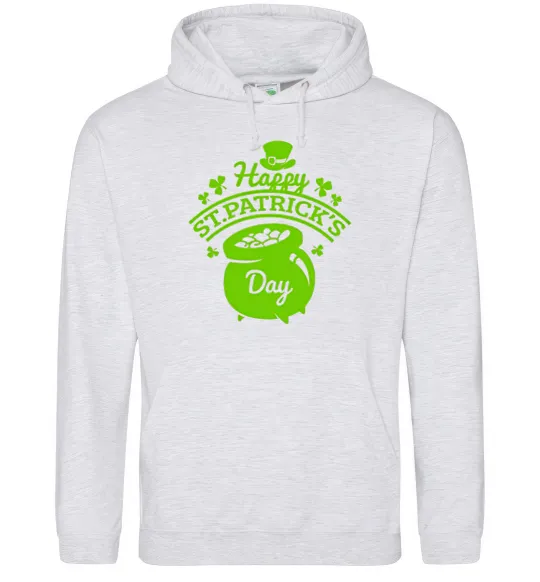 Мужская толстовка (худи) Happy St. Patricks Day Серый меланж фото