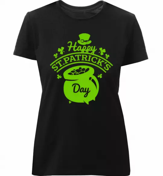 Женская премиум футболка Happy St. Patricks Day Черный фото