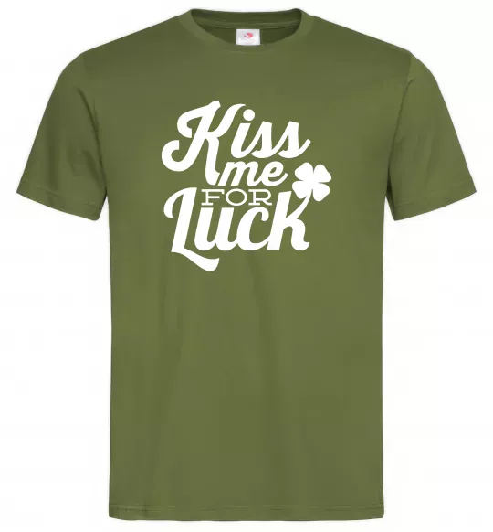 Чоловіча футболка Kiss me for luck Оливковий фото