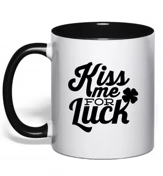 Чашка с цветной ручкой Kiss me for luck Черный фото