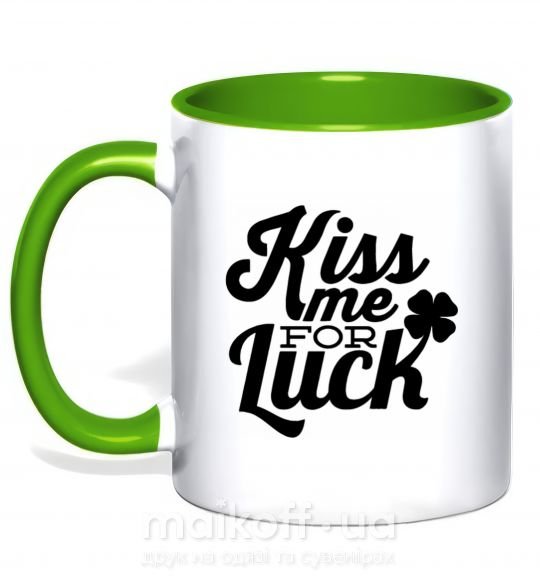 Чашка з кольоровою ручкою Kiss me for luck Зелений фото