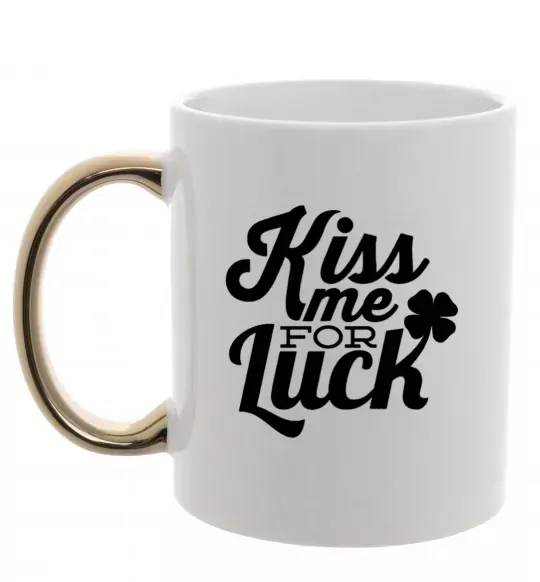 Чашка с цветной ручкой Kiss me for luck Золото фото