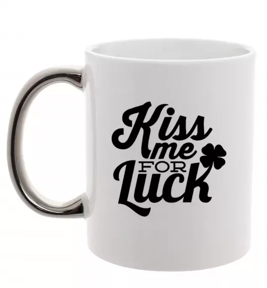 Чашка с цветной ручкой Kiss me for luck Серебро фото