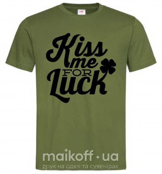 Мужская футболка Kiss me for luck Оливковый фото