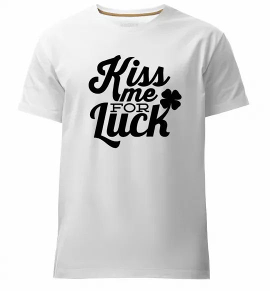 Мужская премиум футболка Kiss me for luck Белый фото