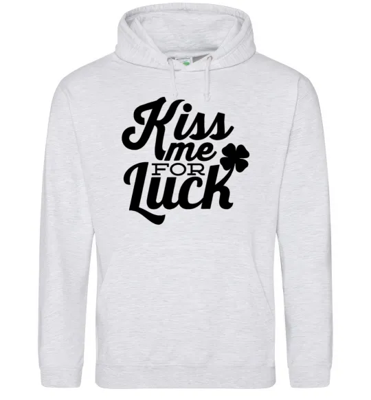 Чоловіча толстовка (худі) Kiss me for luck Сірий меланж фото
