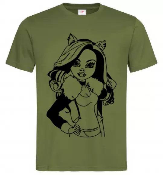 Мужская футболка Клодін Вульф портрет Оливковый фото