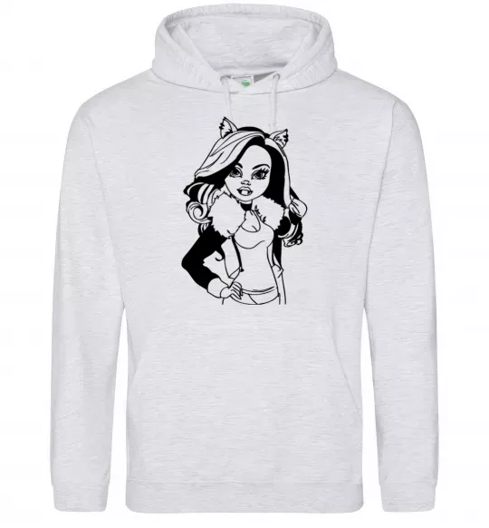 Женская толстовка (худи) Клодін Вульф портрет Серый меланж фото