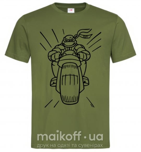 Чоловіча футболка Черепашка-Ниндзя на мотоцикле Оливковий фото