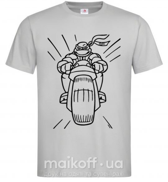 Чоловіча футболка Черепашка-Ниндзя на мотоцикле Сірий фото