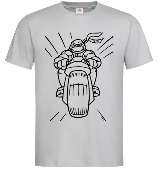 Мужская футболка Черепашка-Ніндзя на мотоциклі Серый фото