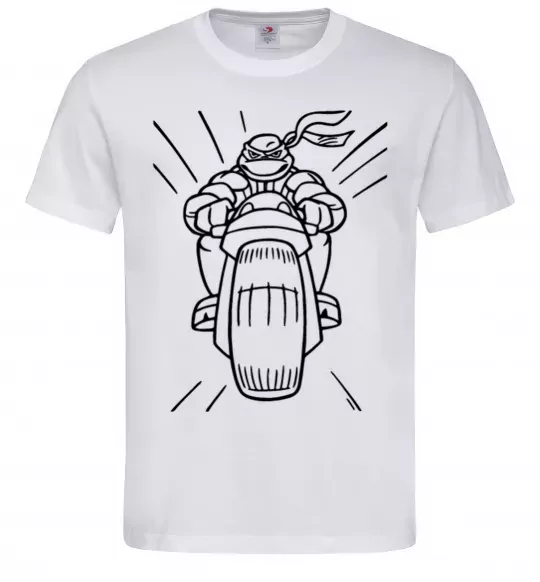 Мужская футболка Черепашка-Ніндзя на мотоциклі Белый фото
