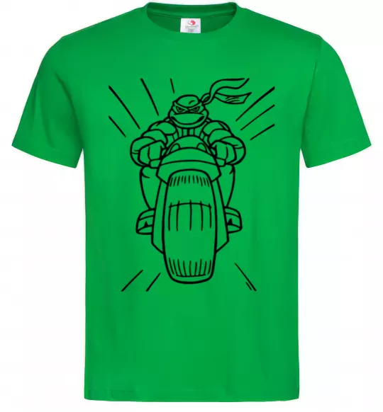 Мужская футболка Черепашка-Ніндзя на мотоциклі Зеленый фото