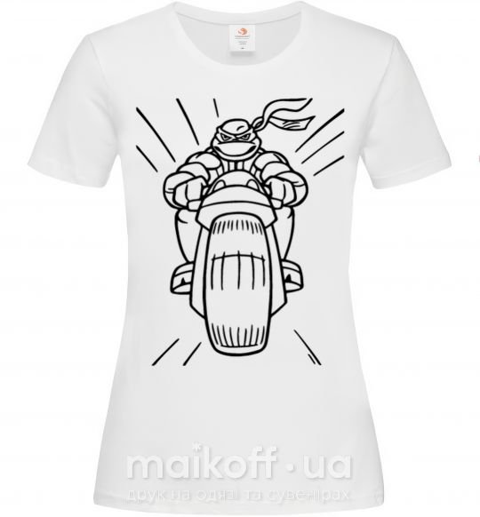Жіноча футболка Черепашка-Ниндзя на мотоцикле Білий фото