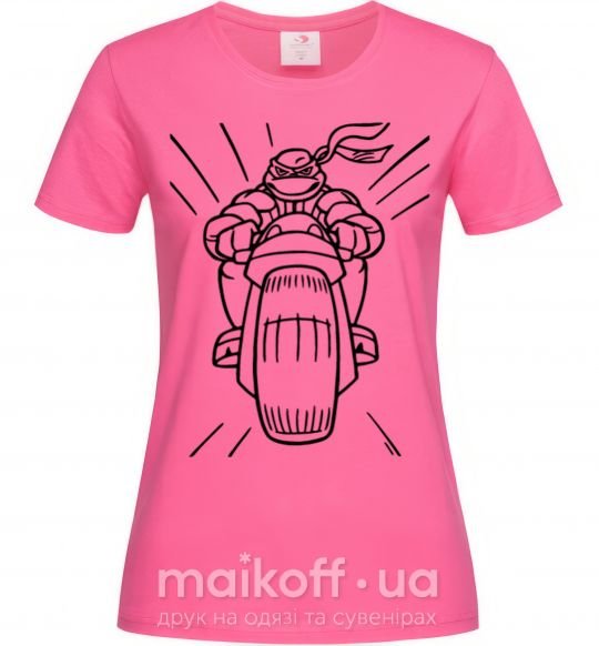 Жіноча футболка Черепашка-Ниндзя на мотоцикле Яскраво-рожевий фото