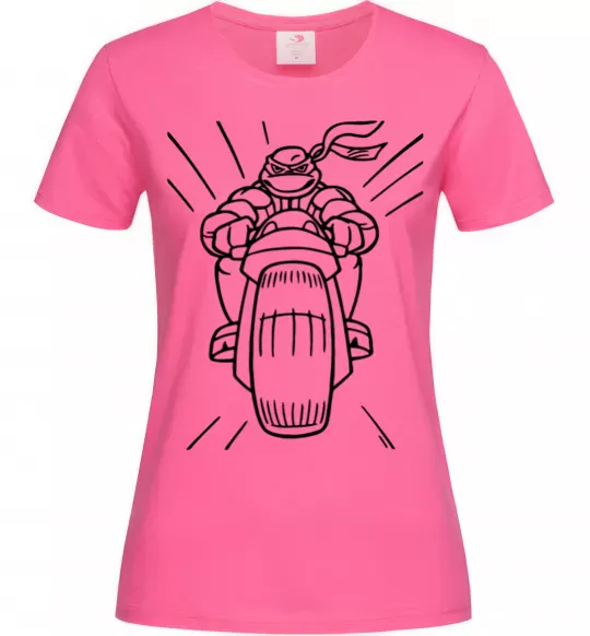 Жіноча футболка Черепашка-Ніндзя на мотоциклі Яскраво-рожевий фото