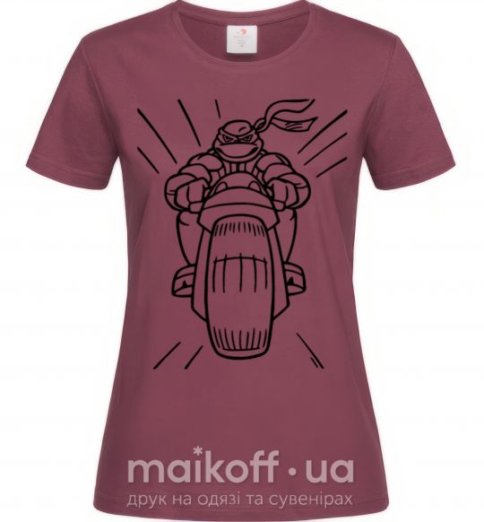 Жіноча футболка Черепашка-Ниндзя на мотоцикле Бордовий фото