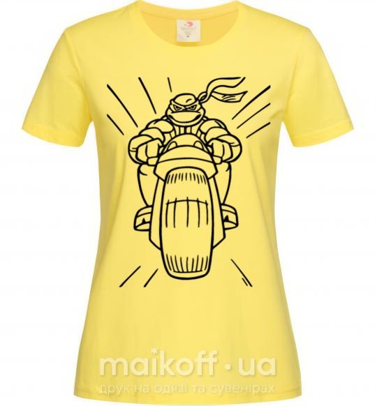 Жіноча футболка Черепашка-Ниндзя на мотоцикле Лимонний фото