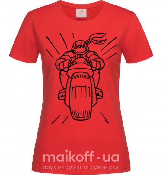 Женская футболка Черепашка-Ниндзя на мотоцикле Красный фото