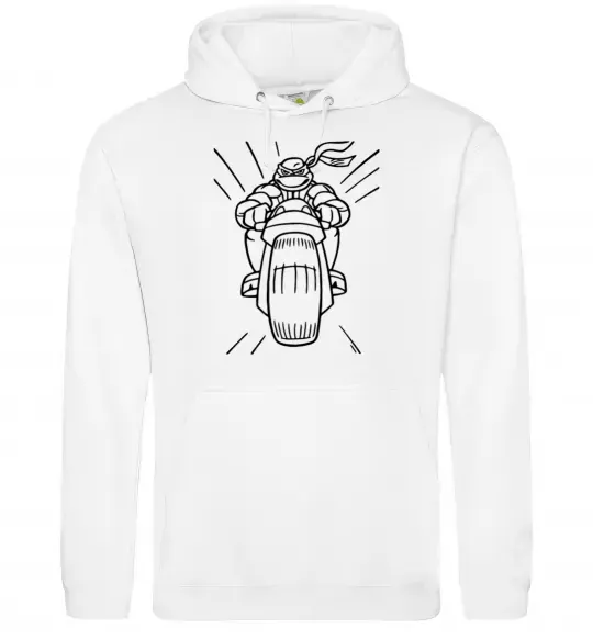 Чоловіча толстовка (худі) Черепашка-Ніндзя на мотоциклі Білий фото