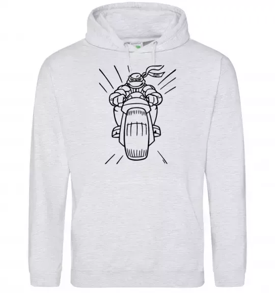 Чоловіча толстовка (худі) Черепашка-Ніндзя на мотоциклі Сірий меланж фото